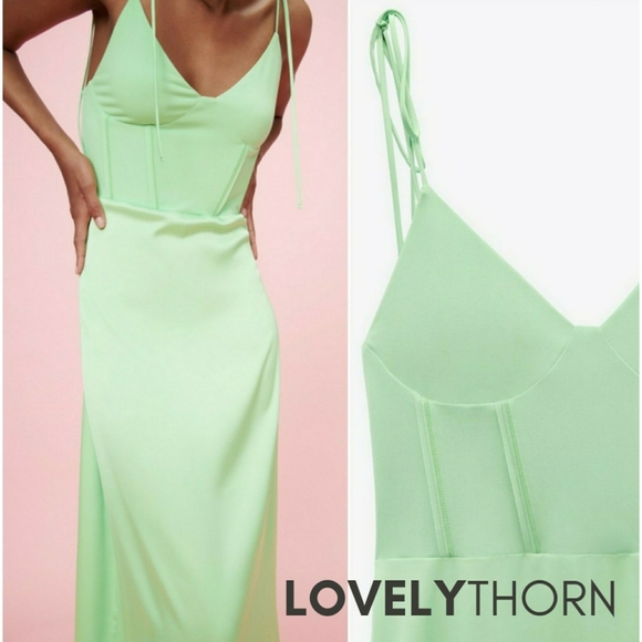 ZARA // key lime long satin bustier maxi dress - Picture 7 of 16